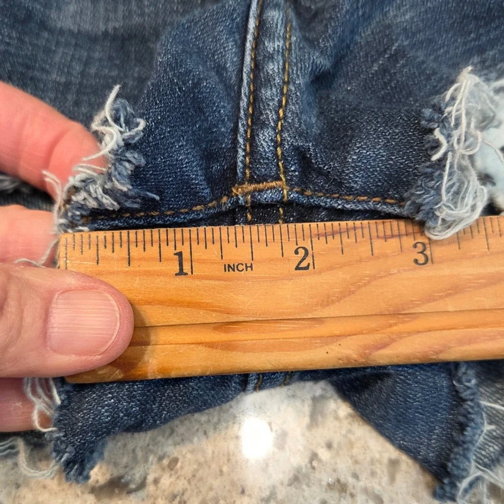 Lucky Brand 221 Straight Denim Shorts Dark Wash Frayed Hem Clover Pockets 32/30